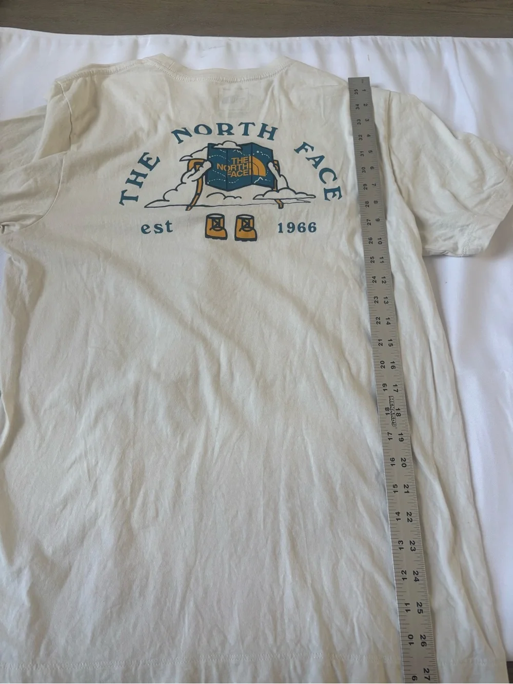 The North Face Short-Sleeve Crew T-Shirt in Off-White with Navy Logo